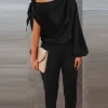 Asymmetrical Shoulder Black Jumpsuits - Image 2