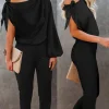 Asymmetrical Shoulder Black Jumpsuits