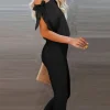 Asymmetrical Shoulder Black Jumpsuits - Image 3