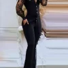 Elegant Mesh Sleeve Black Jumpsuits - Image 2