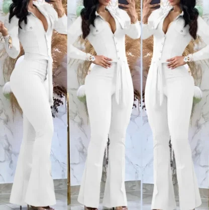 V-neck Button Up Black Jumpsuits - Image 3