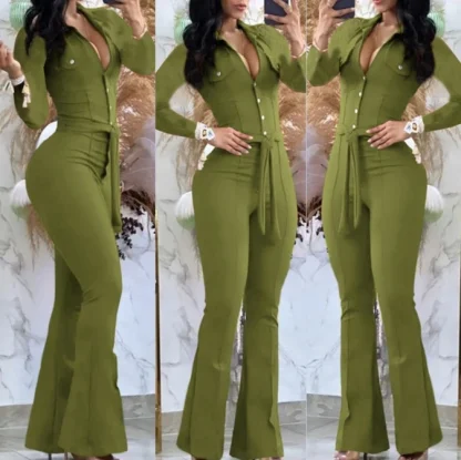 V-neck Button Up Black Jumpsuits - Image 4
