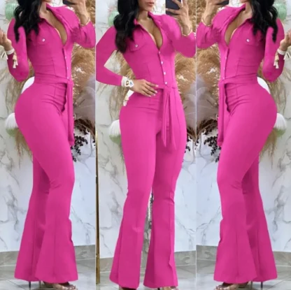 V-neck Button Up Black Jumpsuits - Image 5