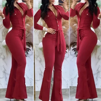 V-neck Button Up Black Jumpsuits - Image 6