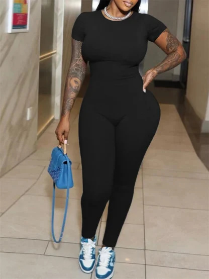 Stretchy Round Neck Black Jumpsuit - Image 2