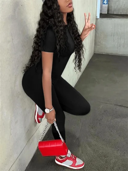 Stretchy Round Neck Black Jumpsuit - Image 4
