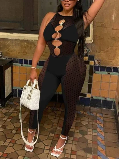 Sexy Cutout Mesh Black Jumpsuit - Image 4