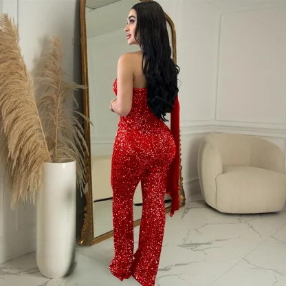 One Shoulder Sequin Black Jumpsuits - Image 6
