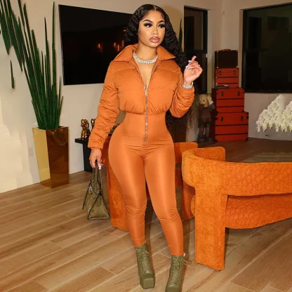 Thick Warm Zipper Black Jumpsuits - Image 4