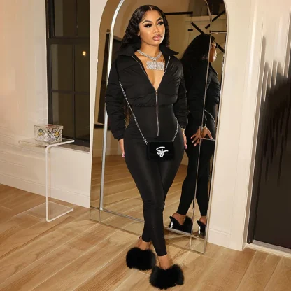 Thick Warm Zipper Black Jumpsuits - Image 7