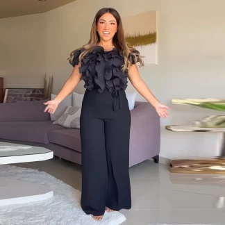 Off Shoulder Ruffles Black Jumpsuit