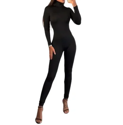 Slim Fit High Neck Black Jumpsuits - Image 3